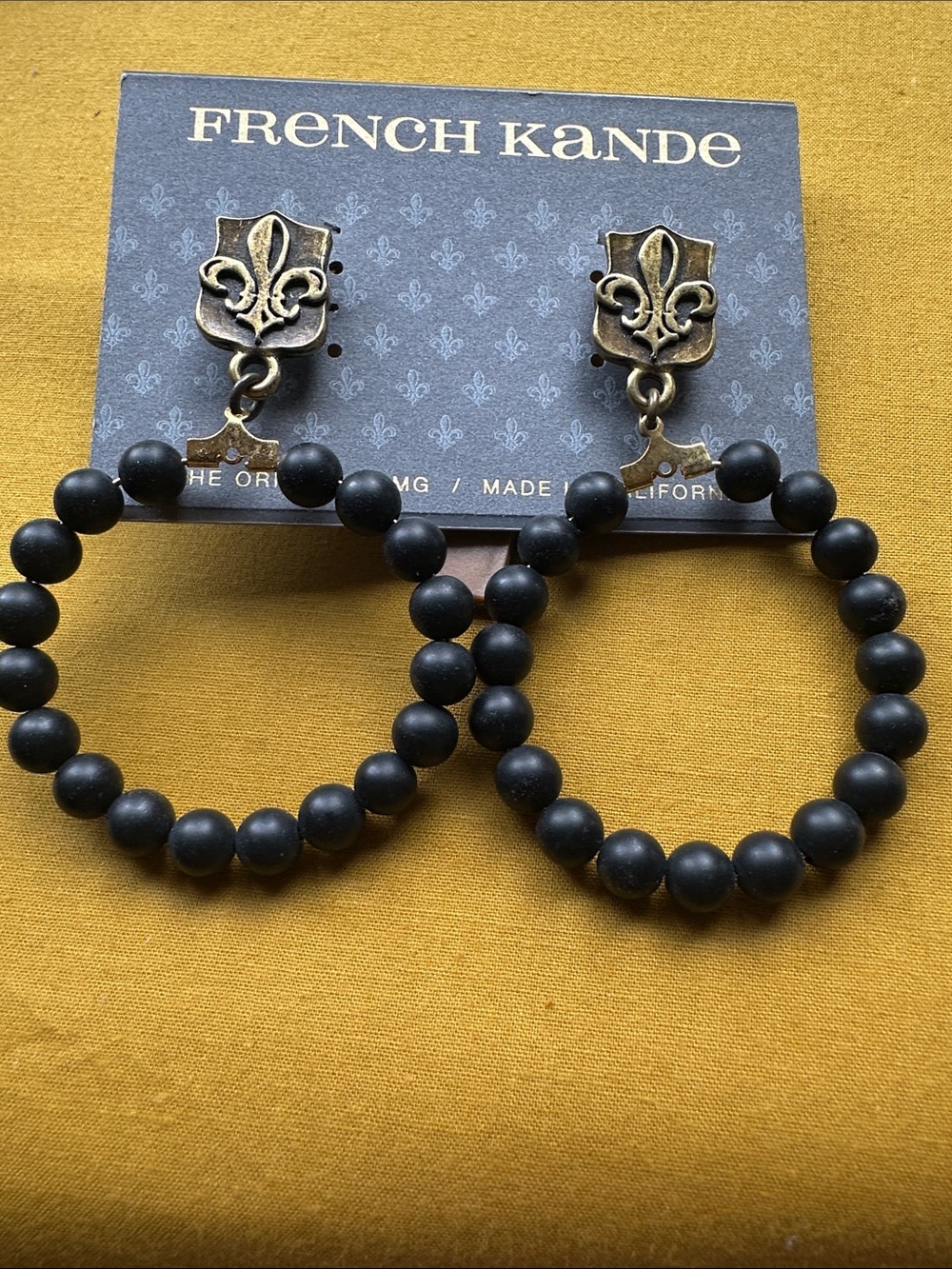 French Kande Black Beaded Hoop Earrings